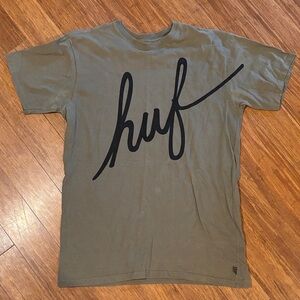 HUF Men's Khaki T-Shirt with Black Logo